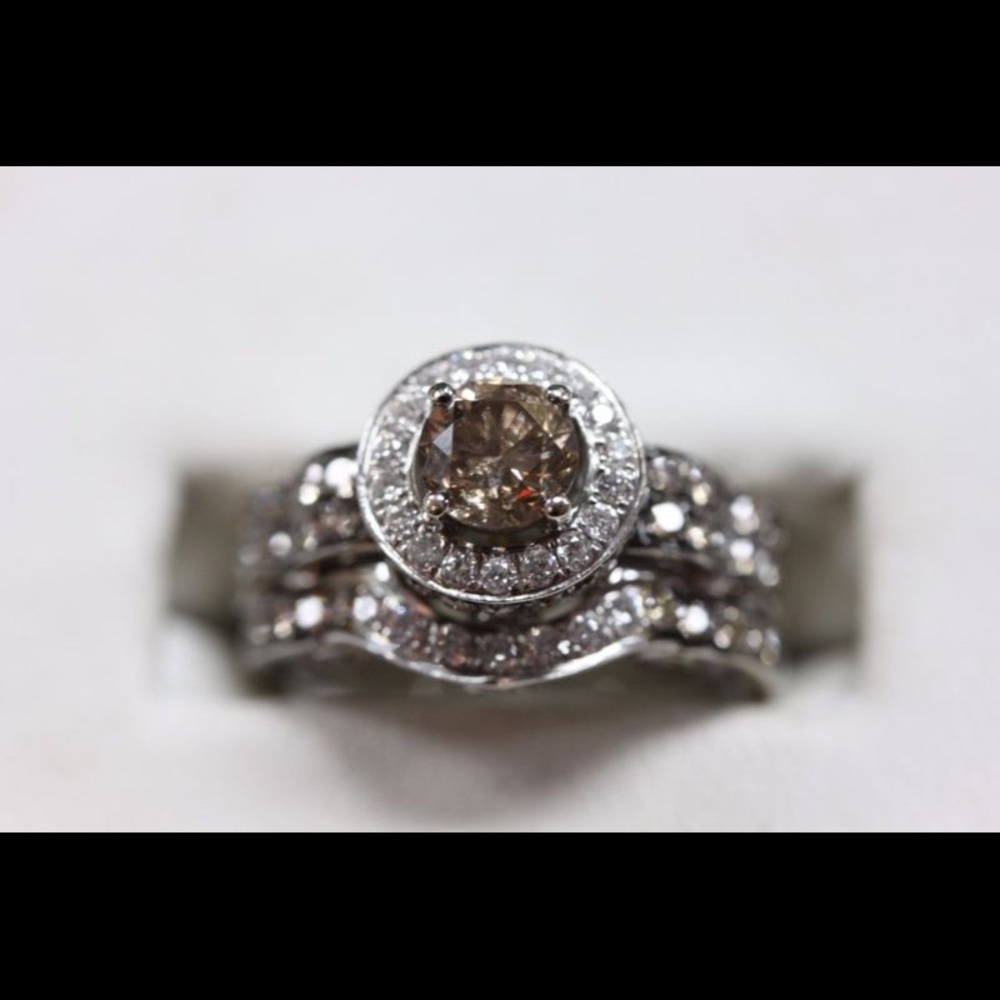 Chocolate Diamond Ring Set 14K White Gold