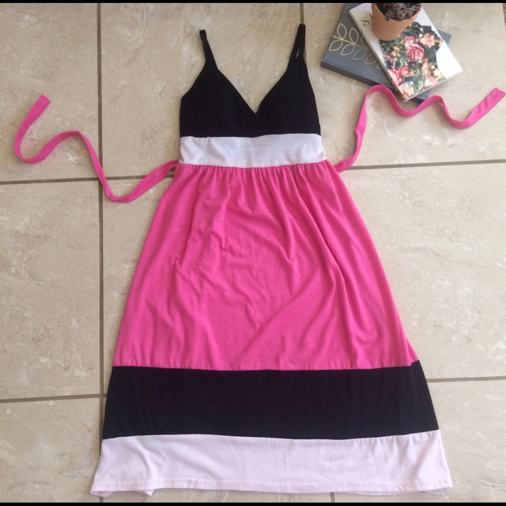 Pink striped spaghetti strap summer dress