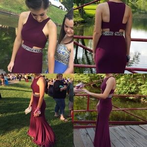 Mac Duggal 65500L Burgundy Prom Dress