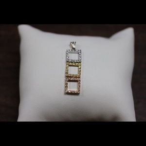 Three Squares 18K Tricolor Diamond Pendant Charm