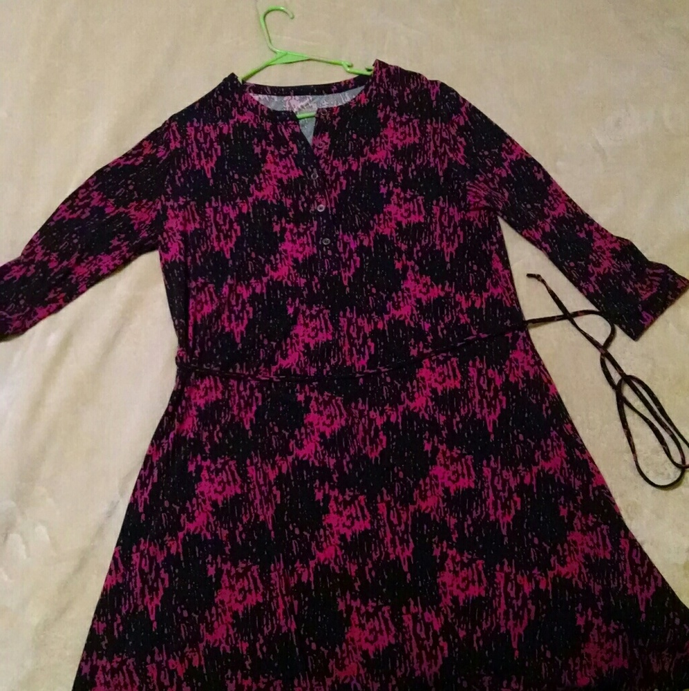 Abstract Pink/Magenta/Navy Blue  Wrap Dress