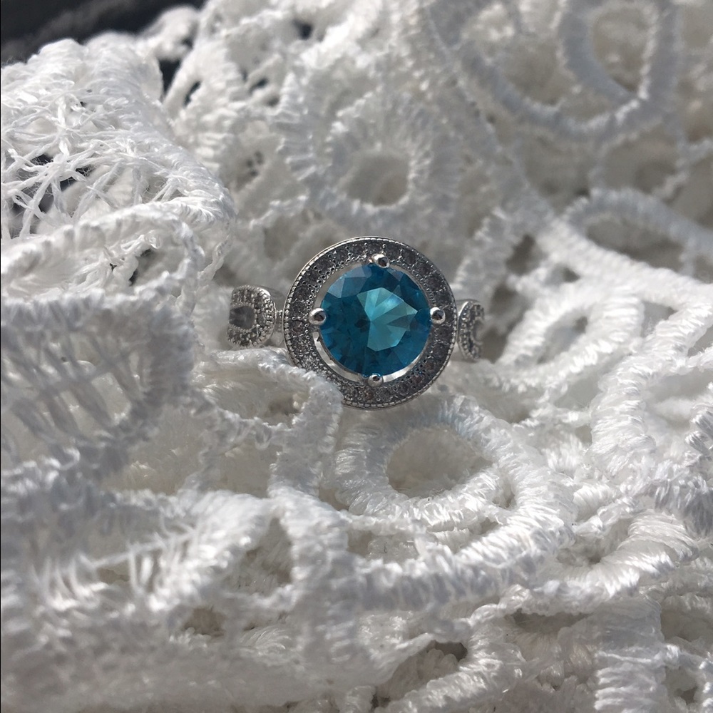 Aqua marine stamped Sterling Silver ring size 789