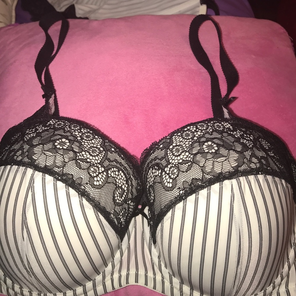 Black & White stripe lace bra and bustier