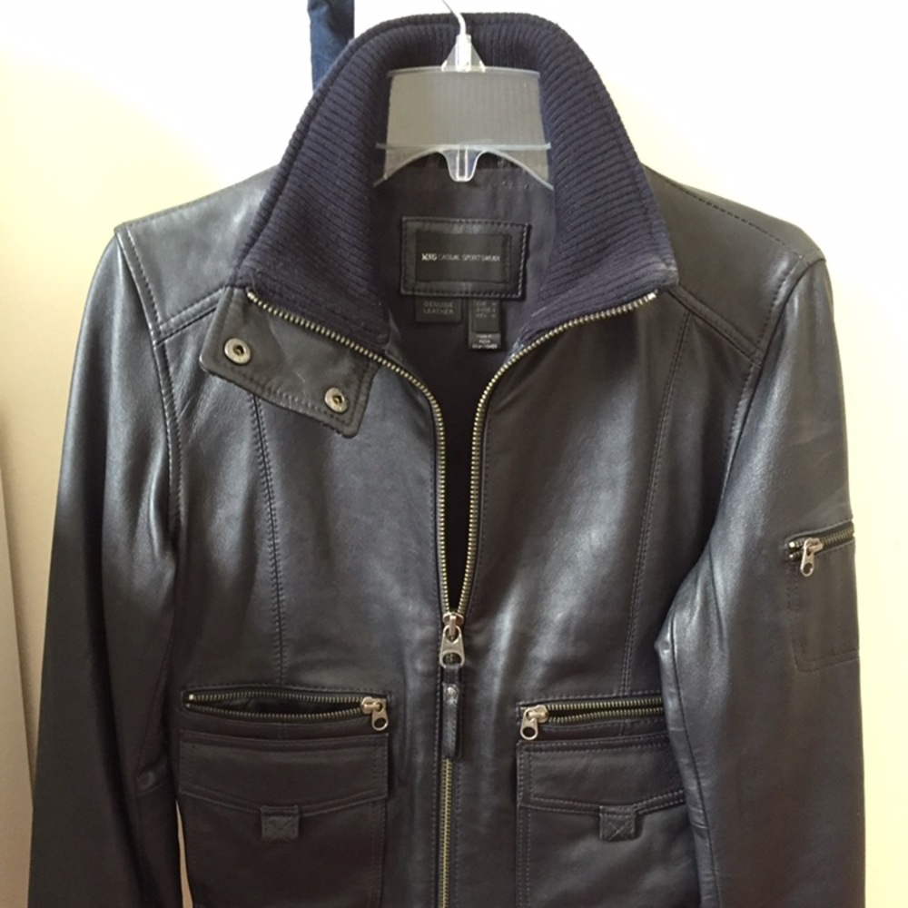 Mango leather jacket navy.  Gently used
