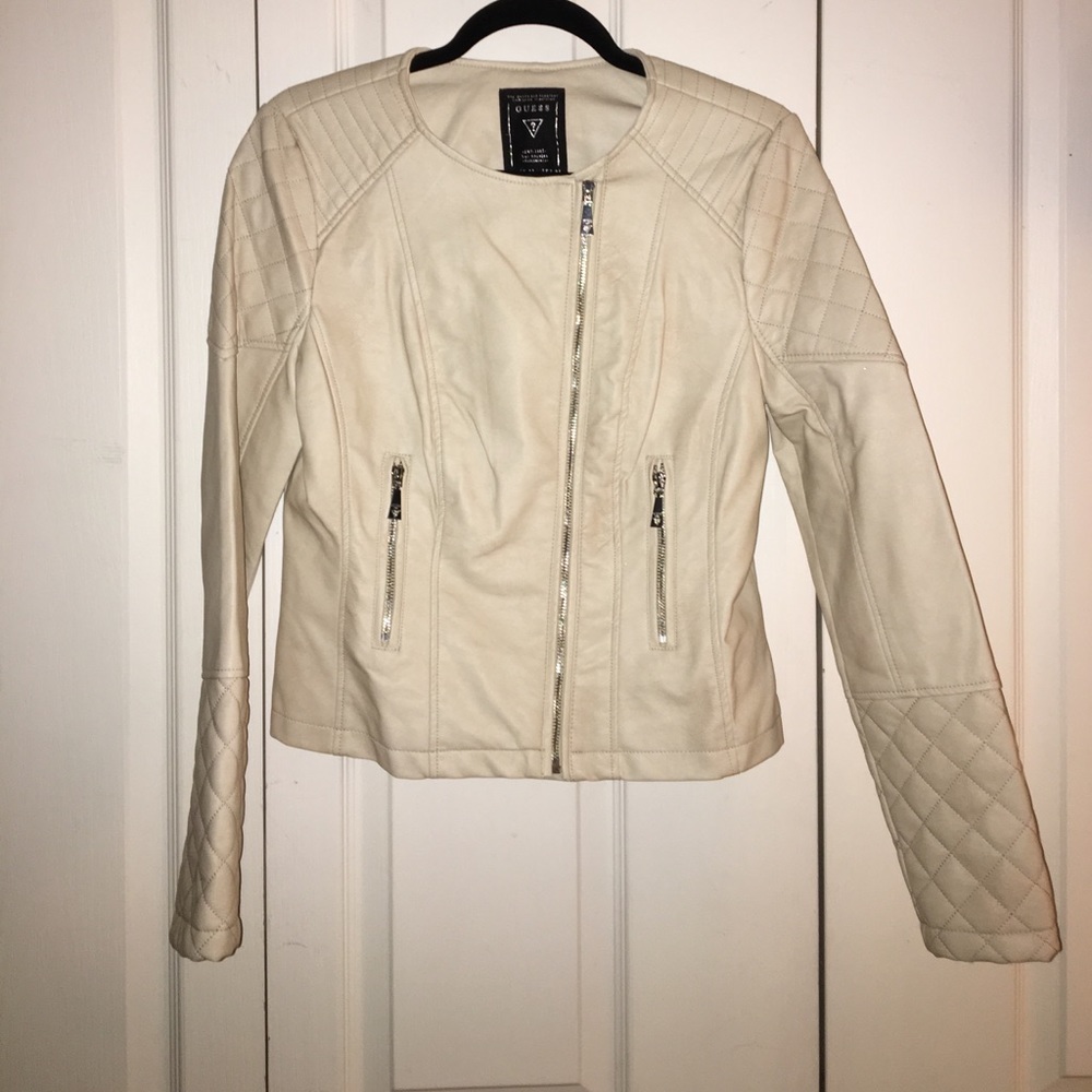 Faux Beige Leather Jacket from Guess