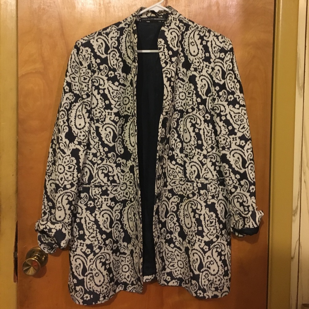 Navy blue brocade blazer