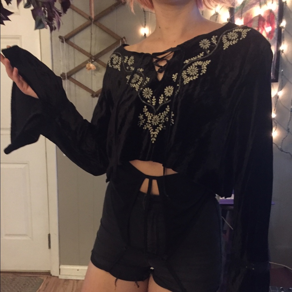 Velvet black grunge crop top