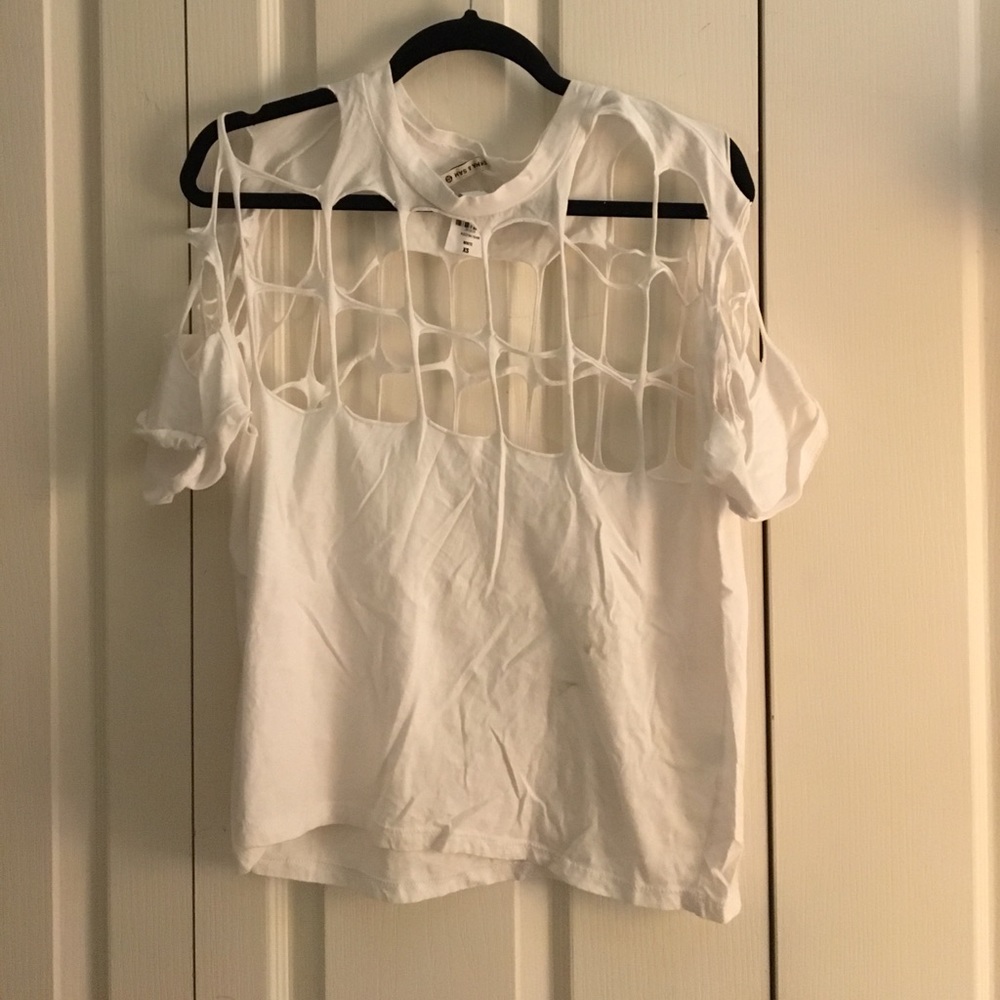 Caged cut out white short sleeve t-shirt from LF
