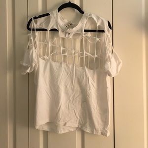 Caged cut out white short sleeve t-shirt from LF