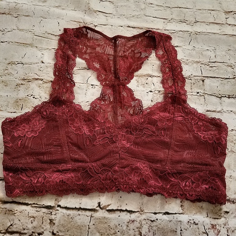 Burgundy Racerback Lace Bralette        Medium