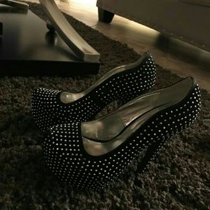 Black rhinestoned stilletos