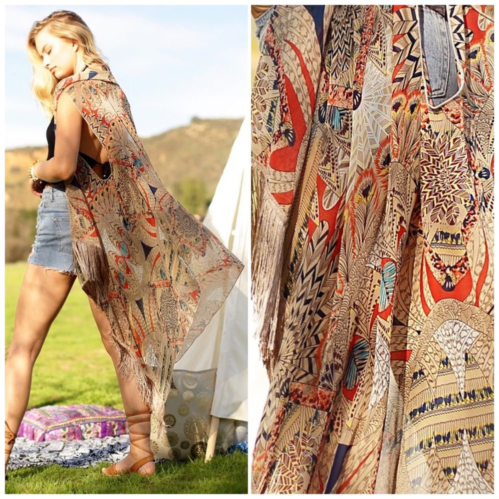 🆕 Peacock & Feather Theme Print Kimono - Picture 2 of 3