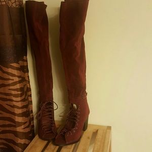 Knee High Peep-Toe Half Lace Up Boot