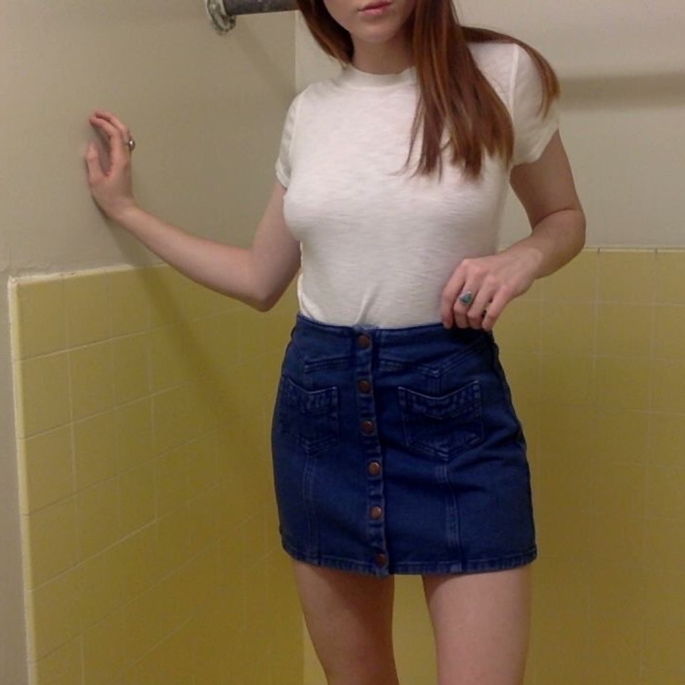 button up denim skirt