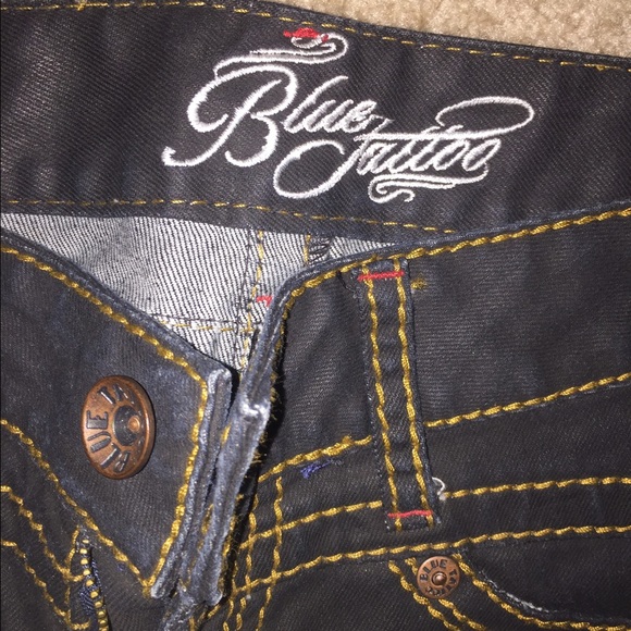 Blue Tattoo jeans, barely worn, slick finish - Picture 3 of 3