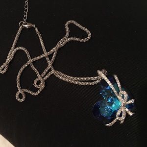 Cobalt Blue Swarovski Crystal Bow Pendent on Chain