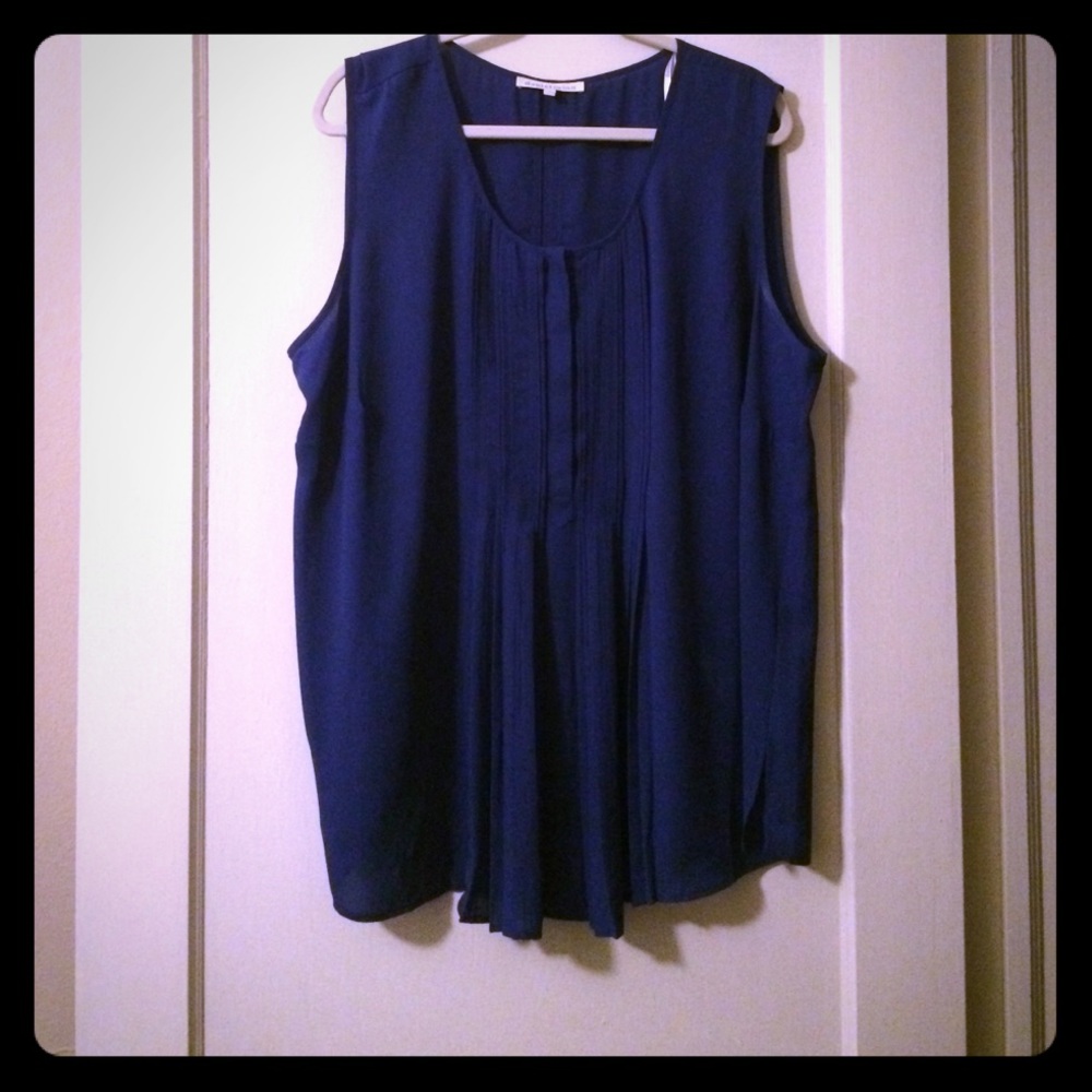 NWOT royal blue sleeveless blouse with pleats