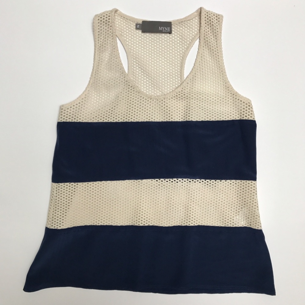 Myne Navy Striped Mesh Tank