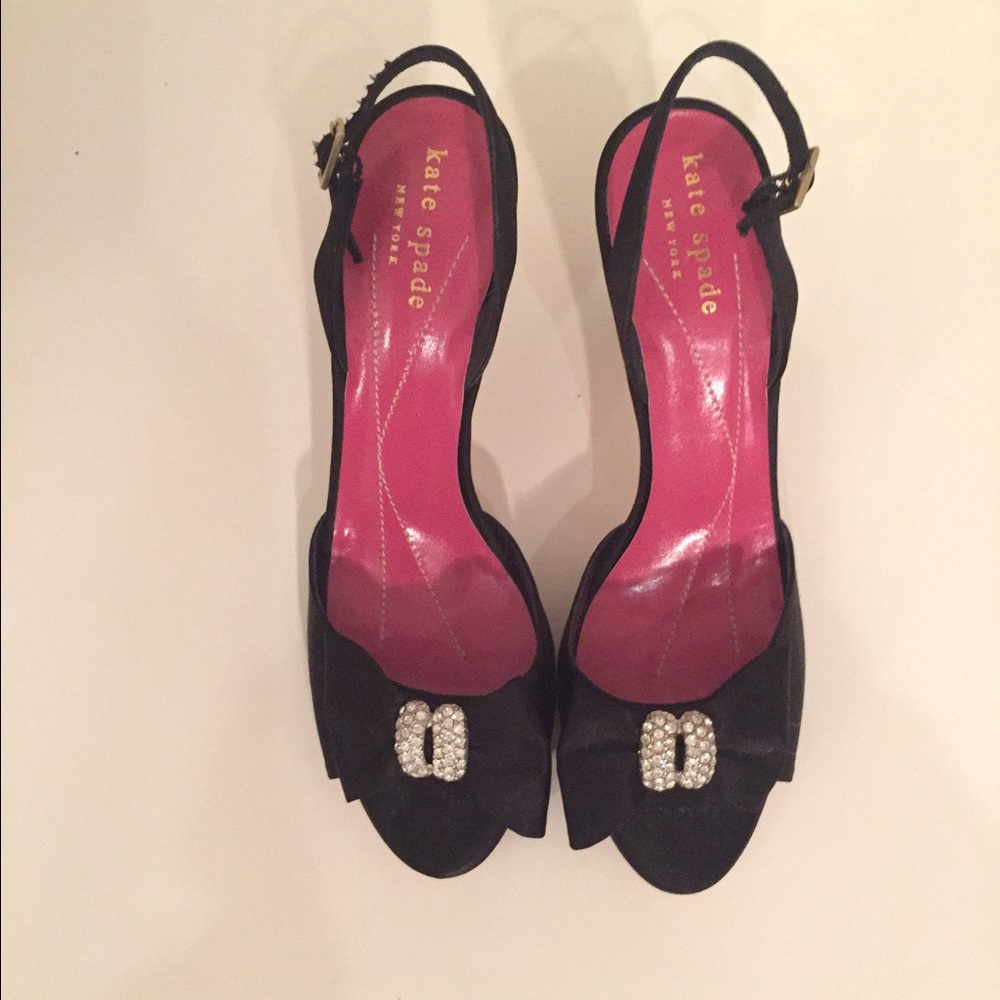 New Kate Spade Black Satin Bow with Crystal 6.5