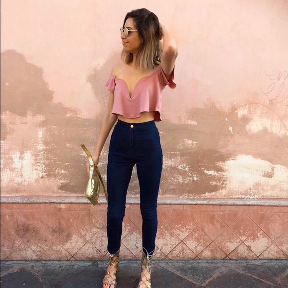 Pink Sweetheart Frill Bardot Crop Top - Picture 2 of 2