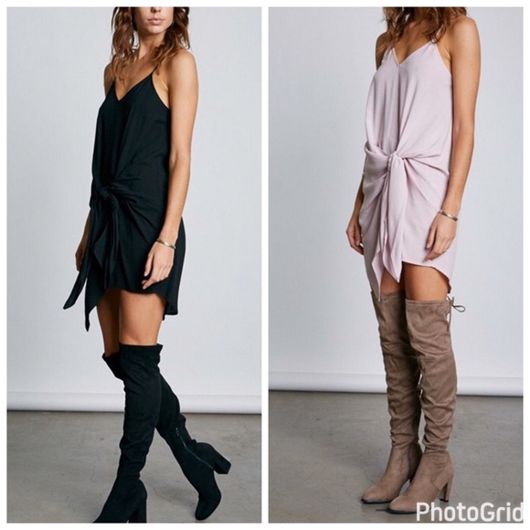 Pink/Black Side Tie Jersey Dress (S, L) - Picture 2 of 3