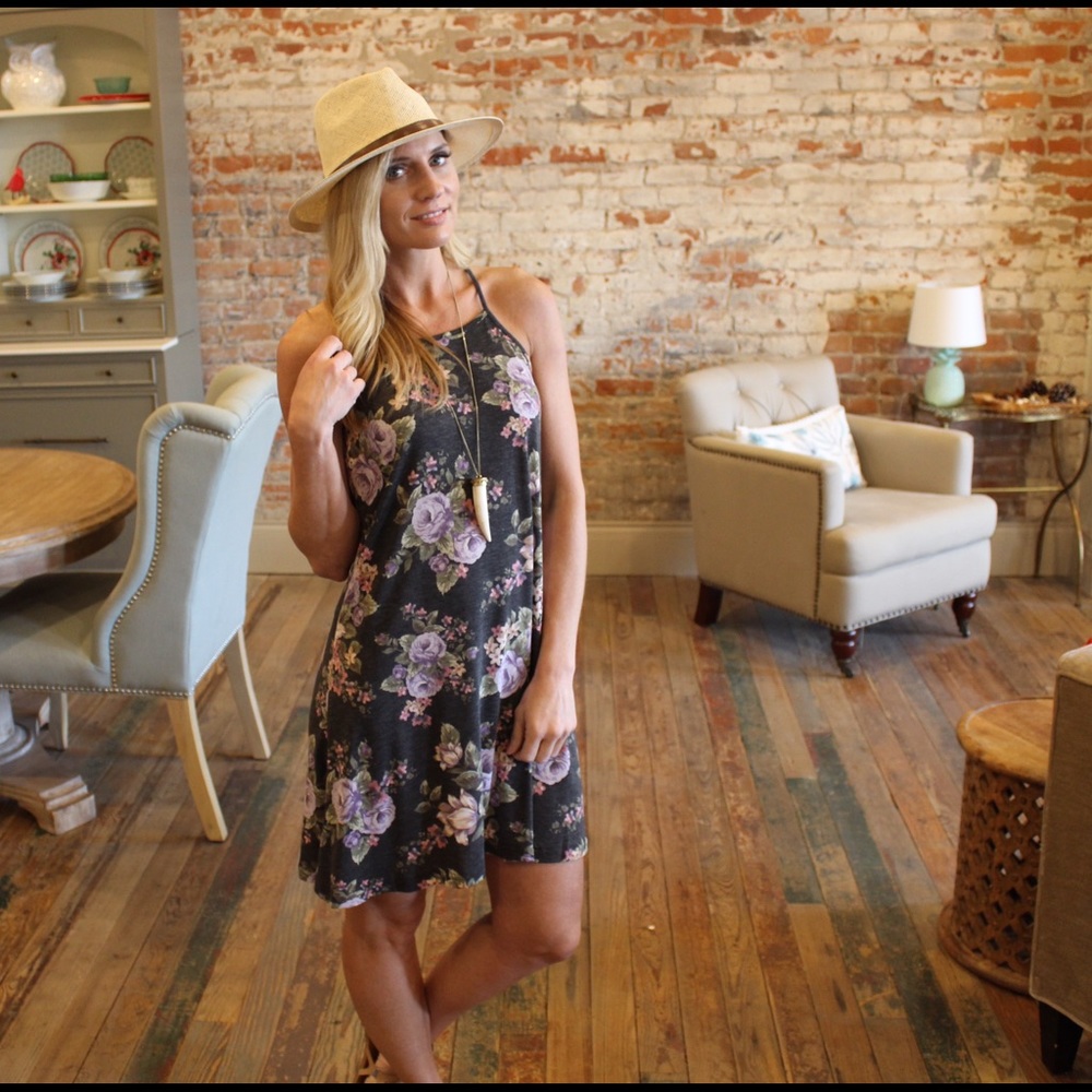 Charcoal floral print tank dress - Picture 3 of 3