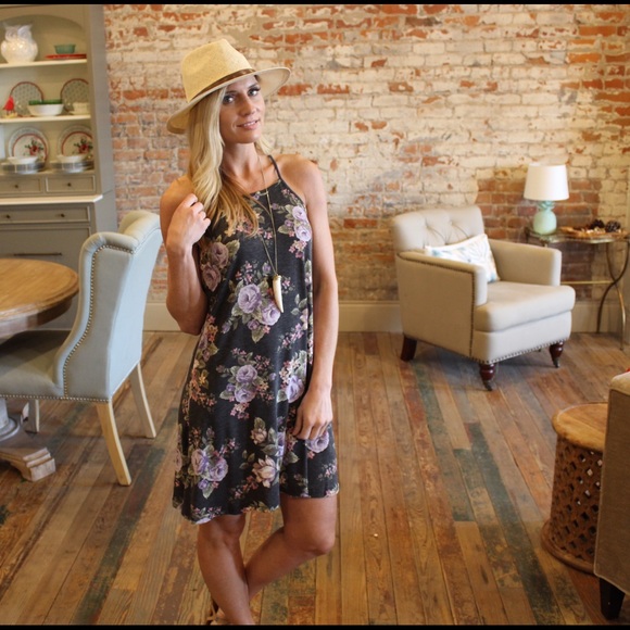 Charcoal floral print tank dress - Picture 3 of 3