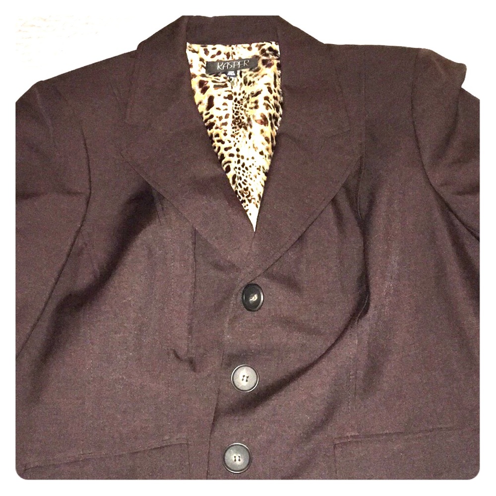 Gorgeous chocolate blazer with animal print lining