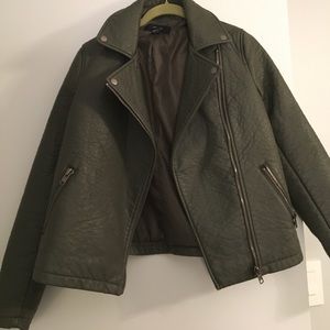 Army Green Faux Leather Jacket