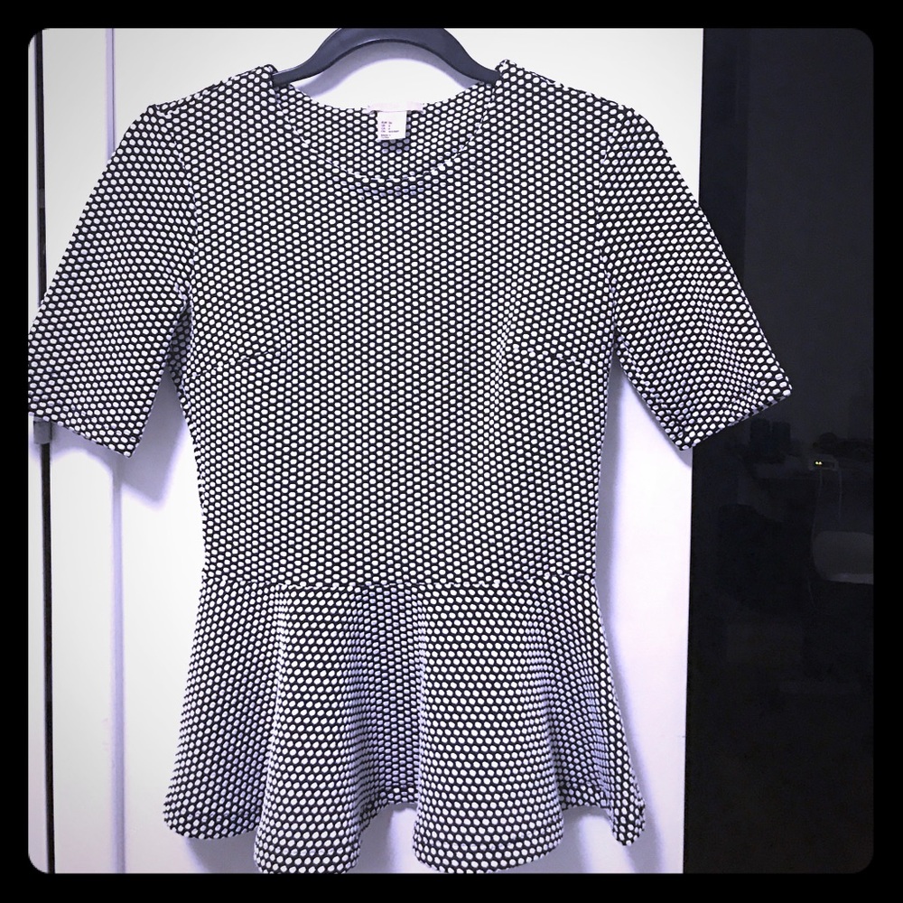 Vintage HM Peplum black and white dot top