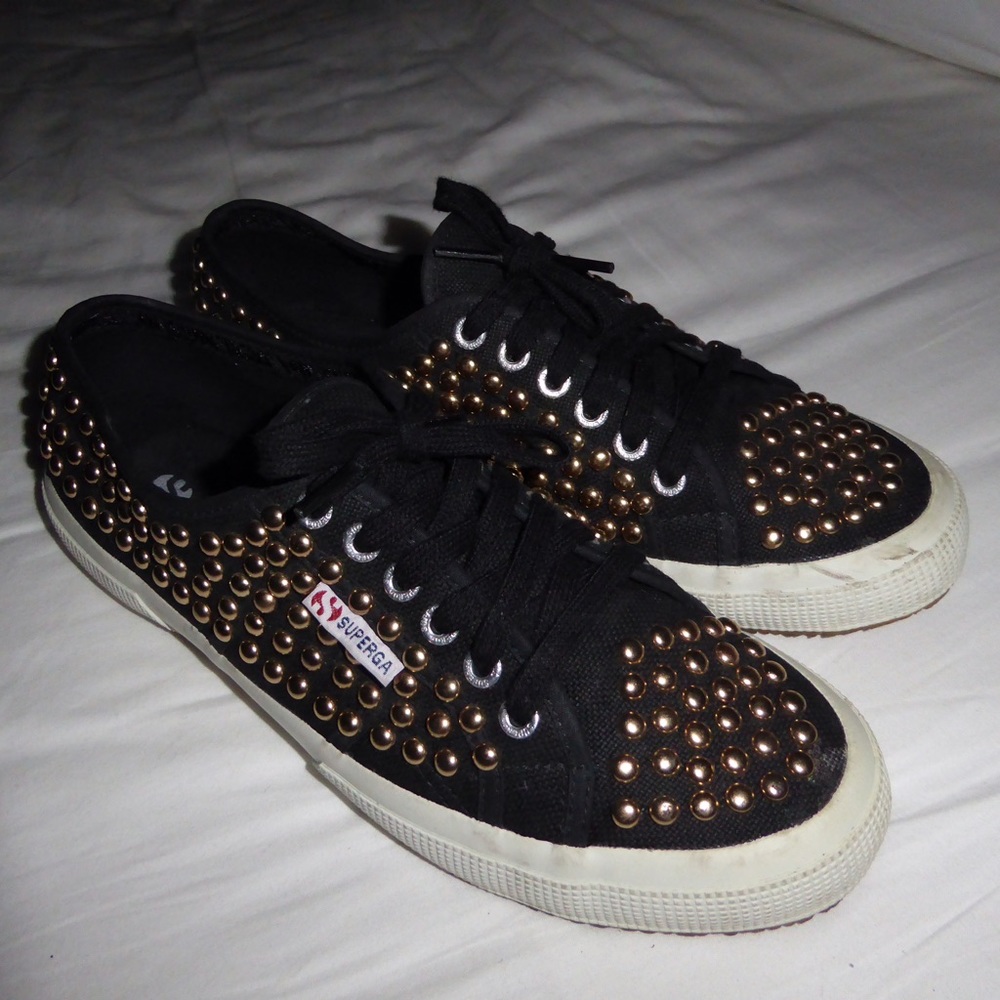 Superga Black & Rose Gold Studded Sneakers