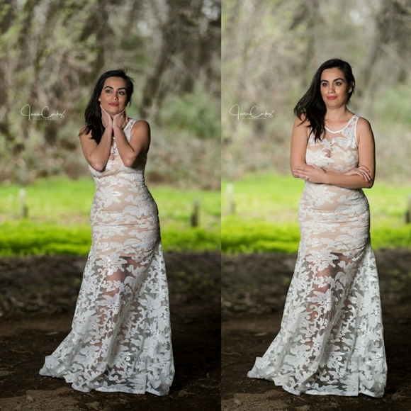Formal Ivory floral & Beige Lace sequin maxi dress - Picture 3 of 7