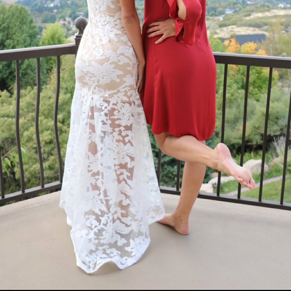 Formal Ivory floral & Beige Lace sequin maxi dress - Picture 5 of 7