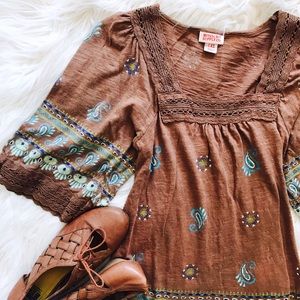 MOSSIMO Brown Boho Paisley Top