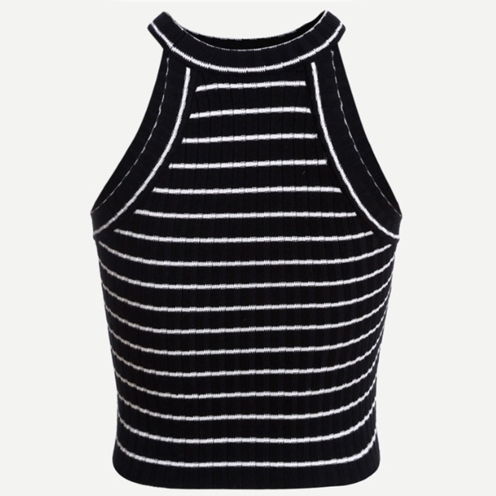 Black Stripped Crop Tank Top - Picture 2 of 3