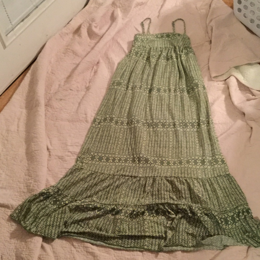 Green and yellow long summer dress