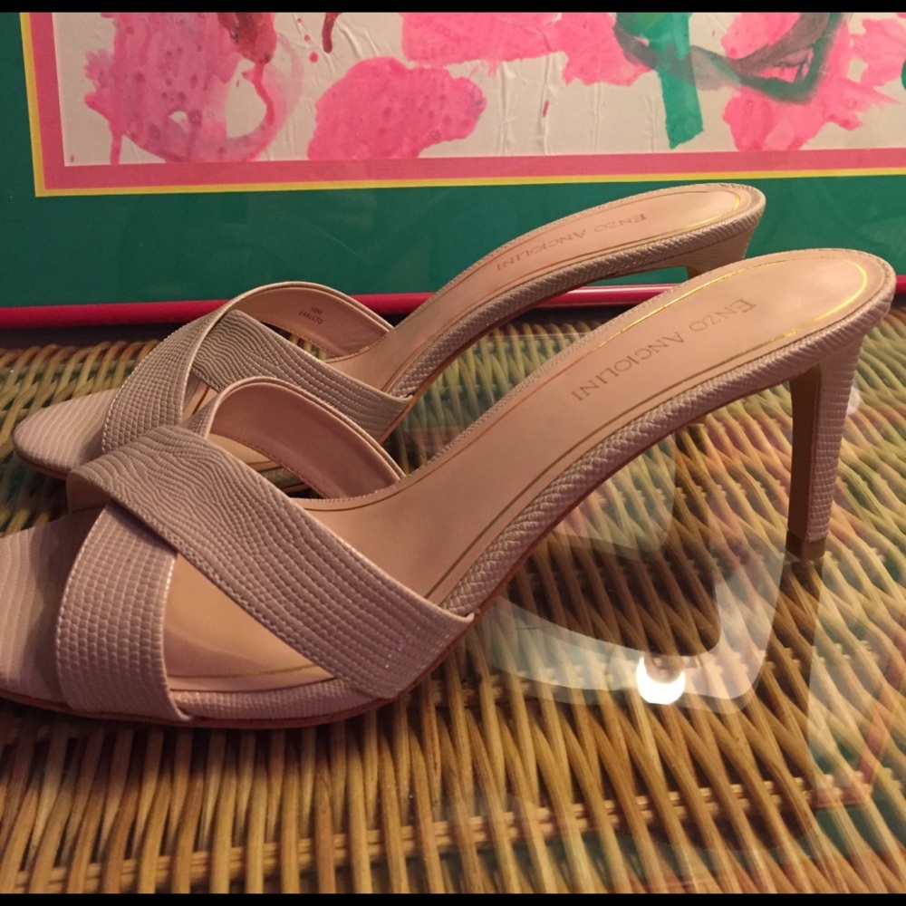 Enzo Angiolini Chris cross high heel slides.