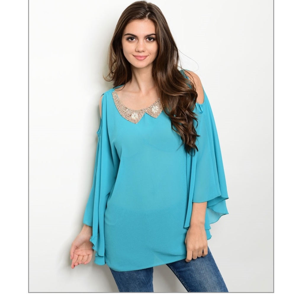 Turquoise Cold Shoulder Top❤️