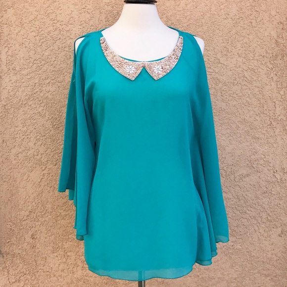 Turquoise Cold Shoulder Top❤️ - Picture 3 of 5