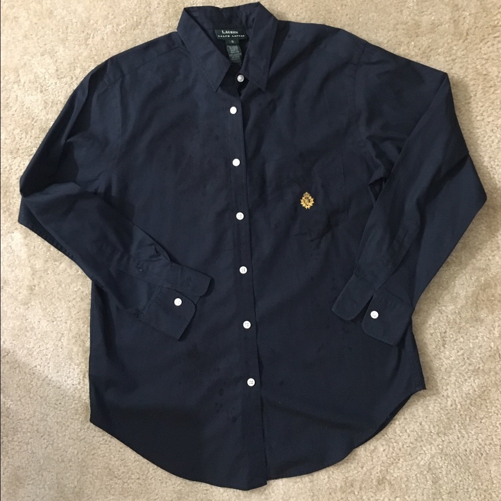 Lauren Ralph Lauren Black Button Up Shirt Sz 8