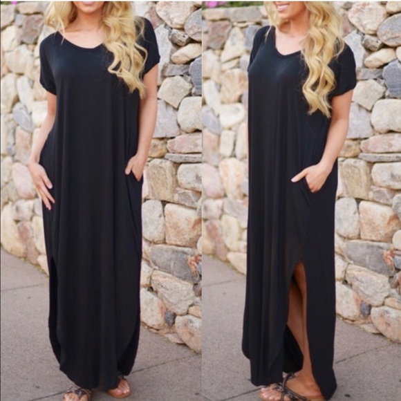 Grey V-Neck Oversized Side Slit Maxi Dress - Picture 2 of 2