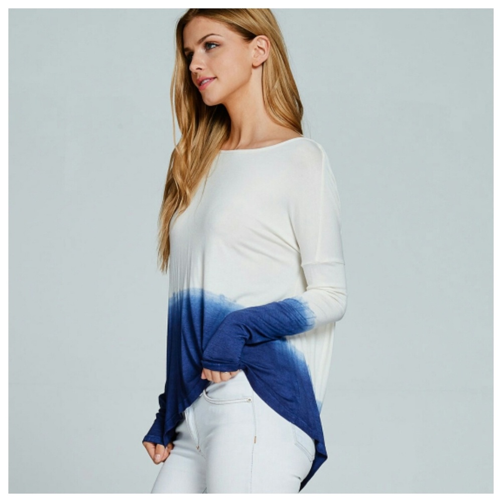 Blue And Ivory Ombre Drape Back Top - Picture 6 of 6