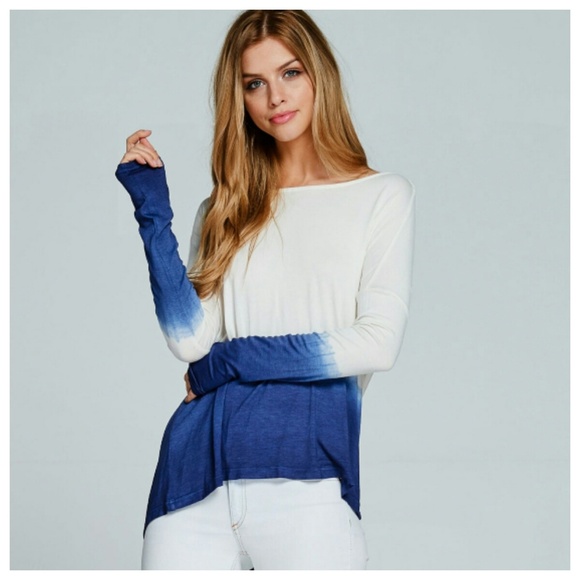 Blue And Ivory Ombre Drape Back Top - Picture 3 of 6