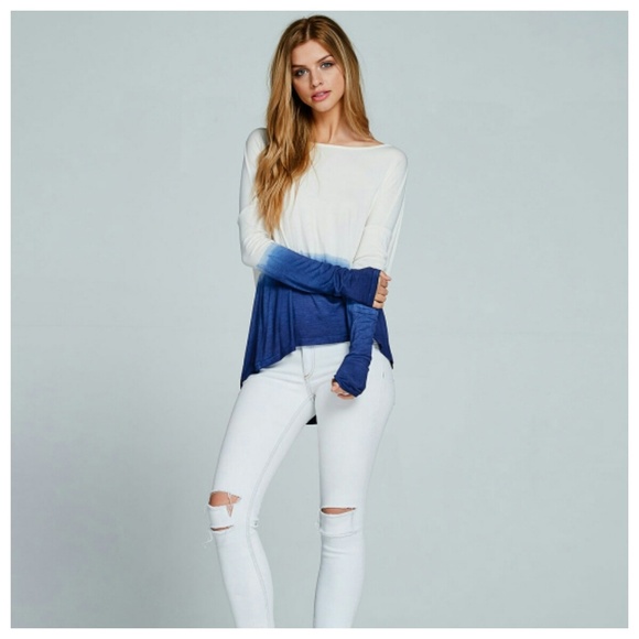 Blue And Ivory Ombre Drape Back Top - Picture 4 of 6