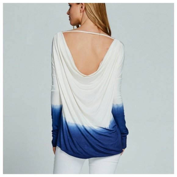 Blue And Ivory Ombre Drape Back Top - Picture 5 of 6