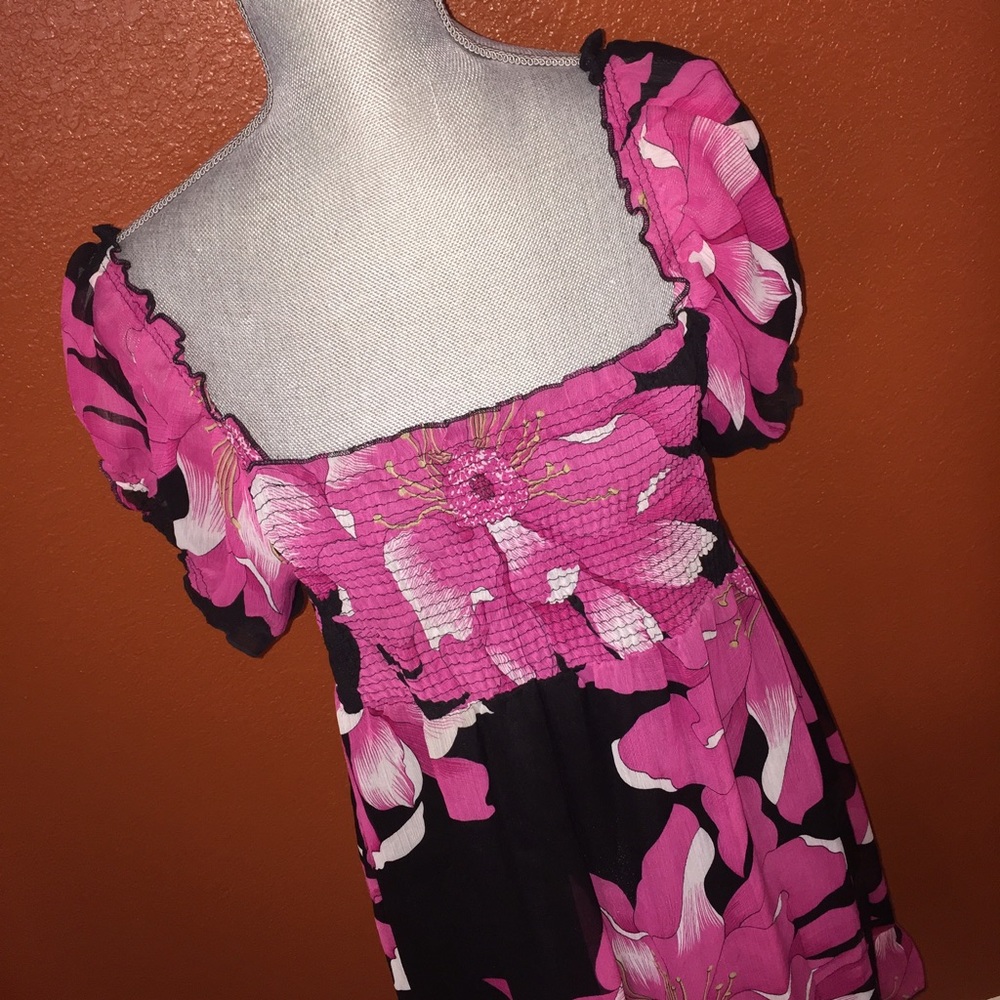 Okay ✔️ Black Pink Floral Chiffon Dress 40 - Picture 2 of 4