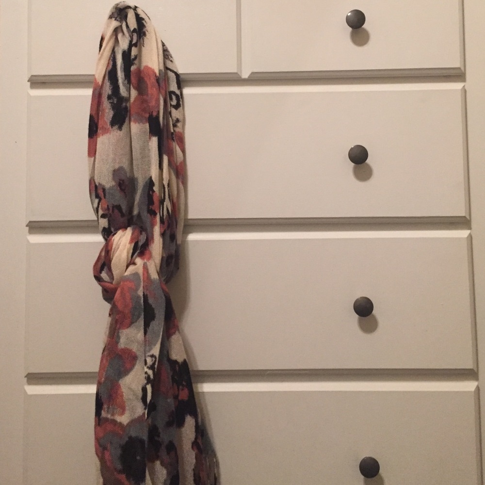 Coral/mint/black floral scarf