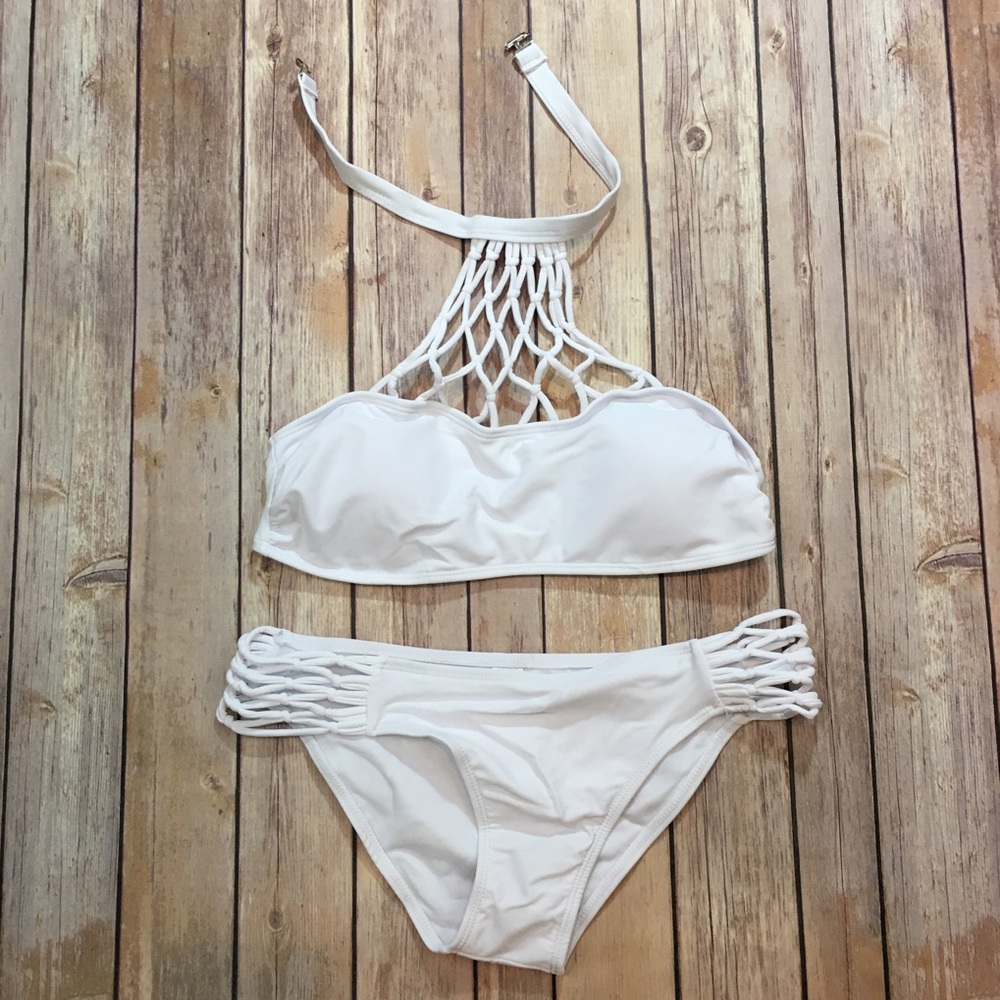 Caged Halter Style White Bikini - Picture 2 of 3