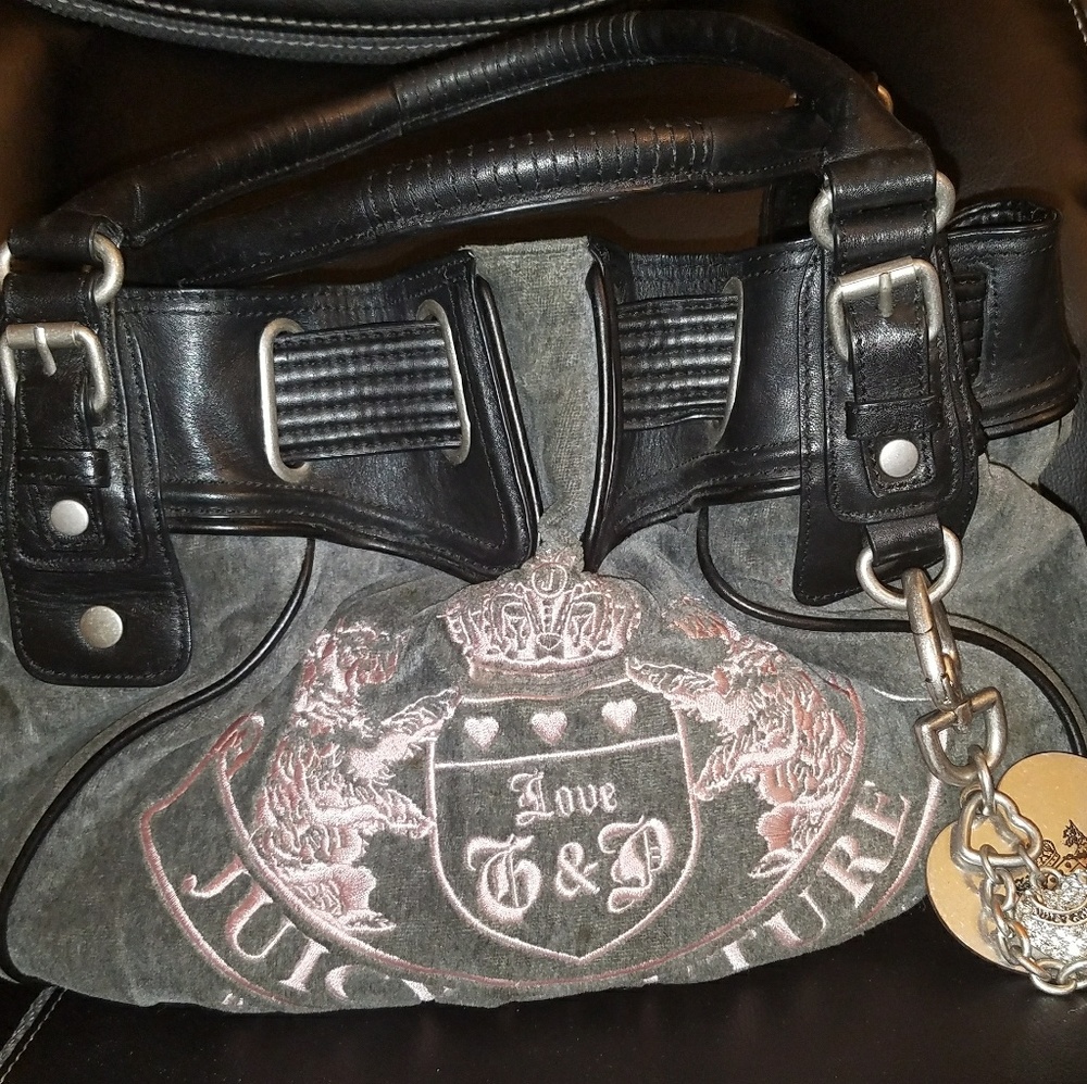 JUICY COUTURE Gray Velour Handbag with Pink Crown