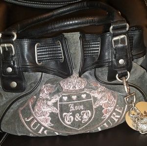 JUICY COUTURE Gray Velour Handbag with Pink Crown